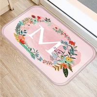 pink flower letter kitchen anti slip bath entrance door mat suede velvet carpet colorful indoor floor mats rug home decor 48246