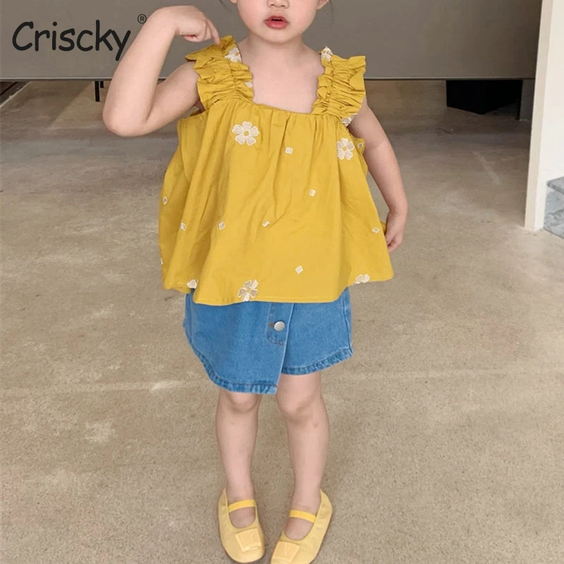 

Criscky Cotton Girls Vest Candy Kids Floral Camisole Children Tops Summer Baby Singlet Girls Undershirts Teenager Tank