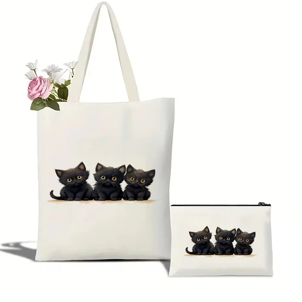Сумка-тоут с рисунком кошек повседневная холщовая Экологически чистая сумка на