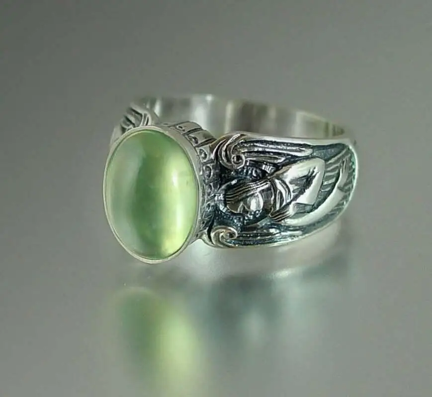

Vintage Silver Color Green Stone Virgin Mary Rings for Women's Anniversary Ring Moonstone Crystal Rings Party Jewelry