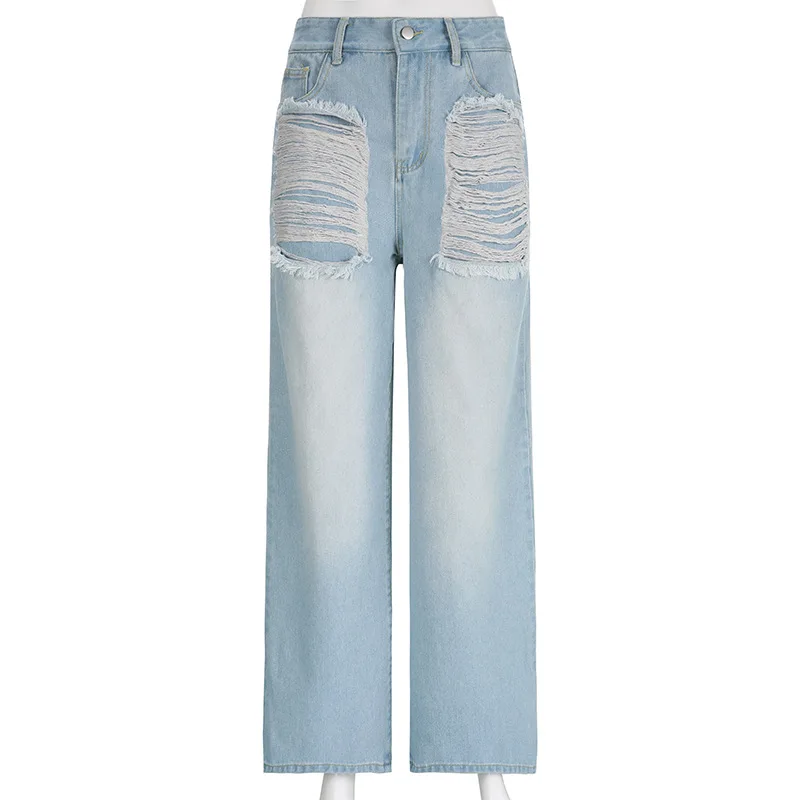 Women's Jeans Wide Leg Pants Trousers Women Streetwear Y2k Vintage Clothes Casual Distressed Jeans Gradient Loose Denim Pants