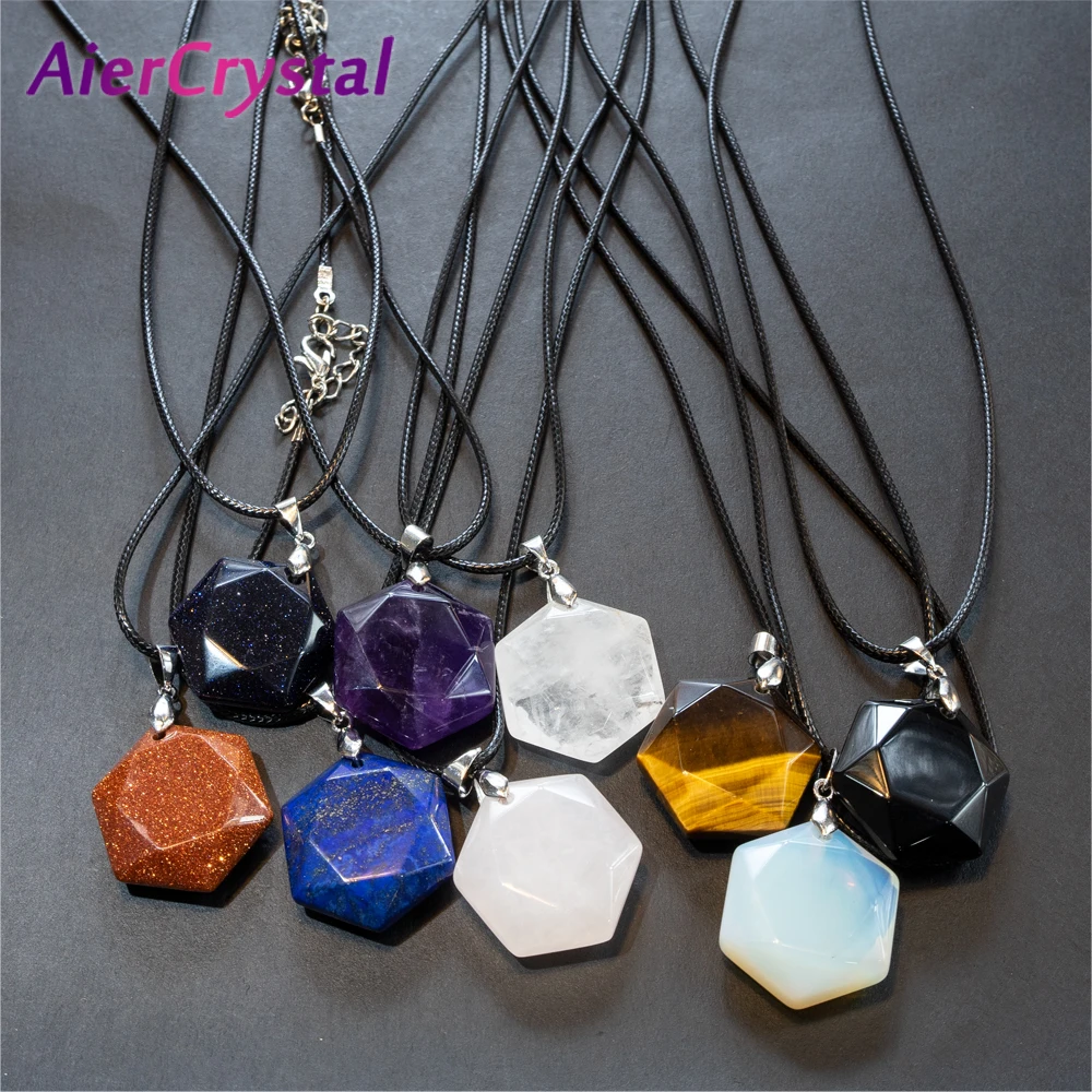 

Natural Crystal Quartz Turquoises Tiger Eye Opal Hexagram Pendant Necklace Choker Healing Women Men Fashion Jewelry Lover Gift