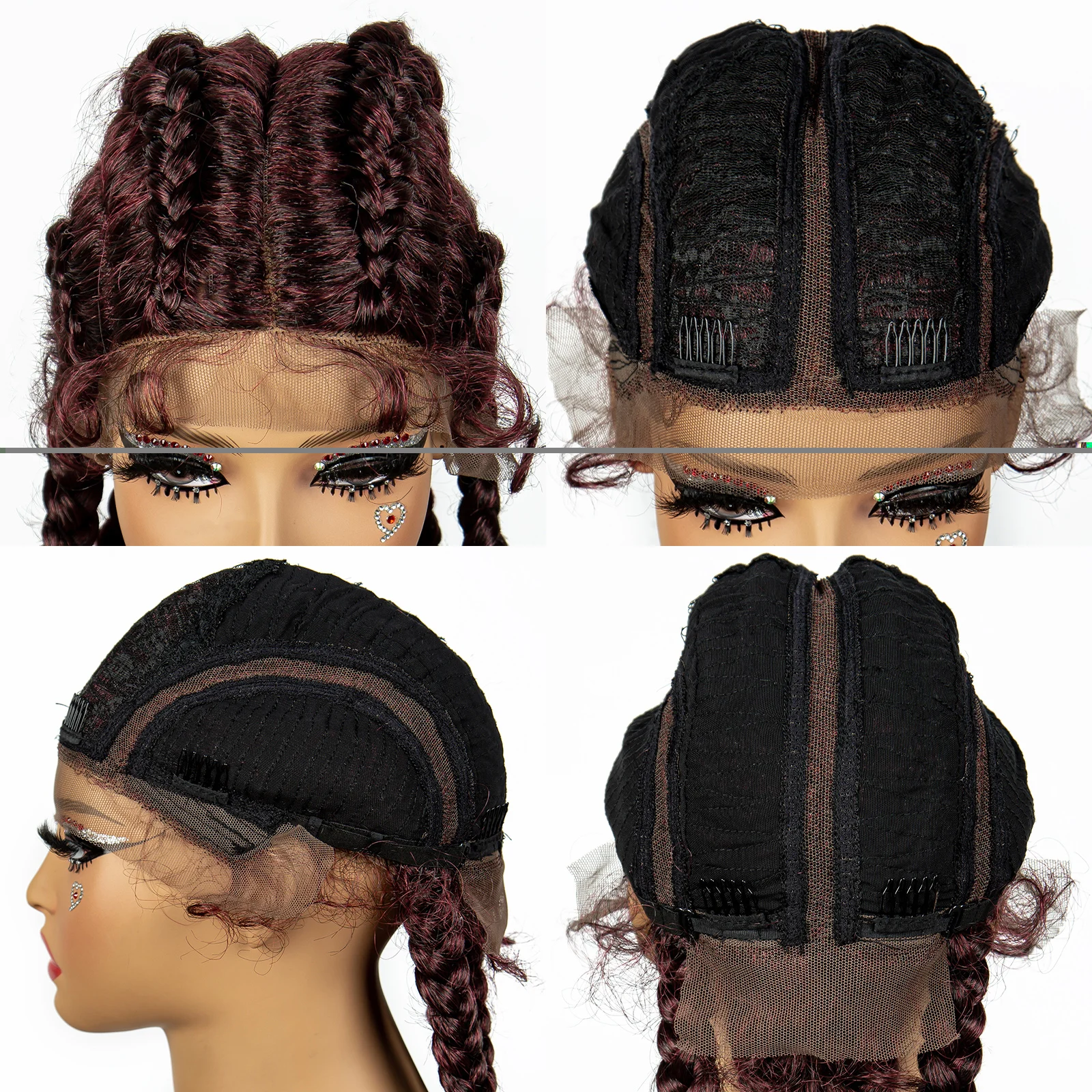 Бордовый 99J 36 дюймов Box Cornrow Плетеные парики Кружевной передний парик из
