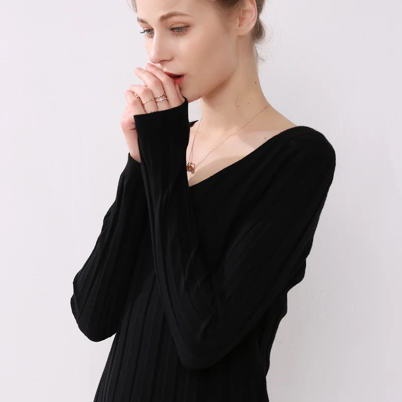 

Женский однотонный пуловер, облегающий свитер с V-образным вырезом, весна-осень 2023