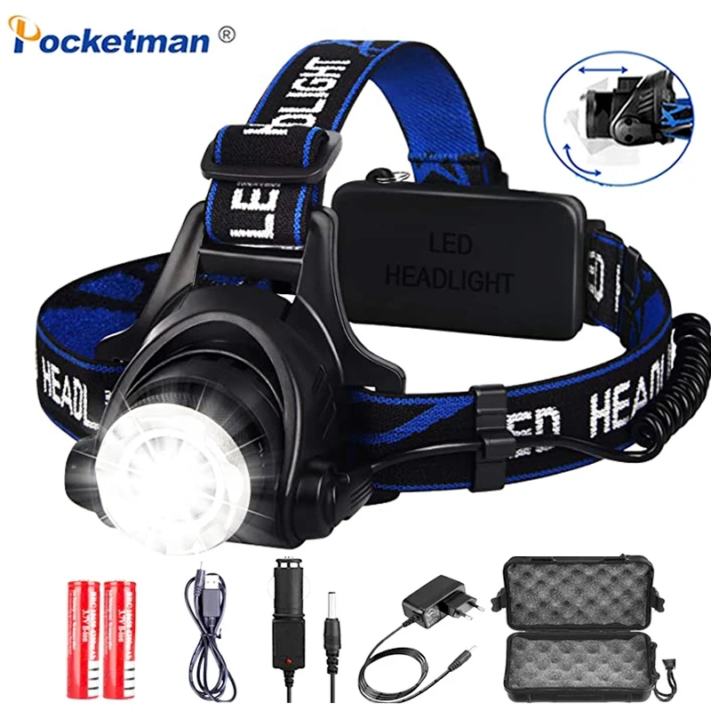 

Most Powerful V6/L2 LED Headlamp 18650 Rechargeable Headlight Tactical Head Flashlight Zoomable Waterproof Head Lamp New Arrival