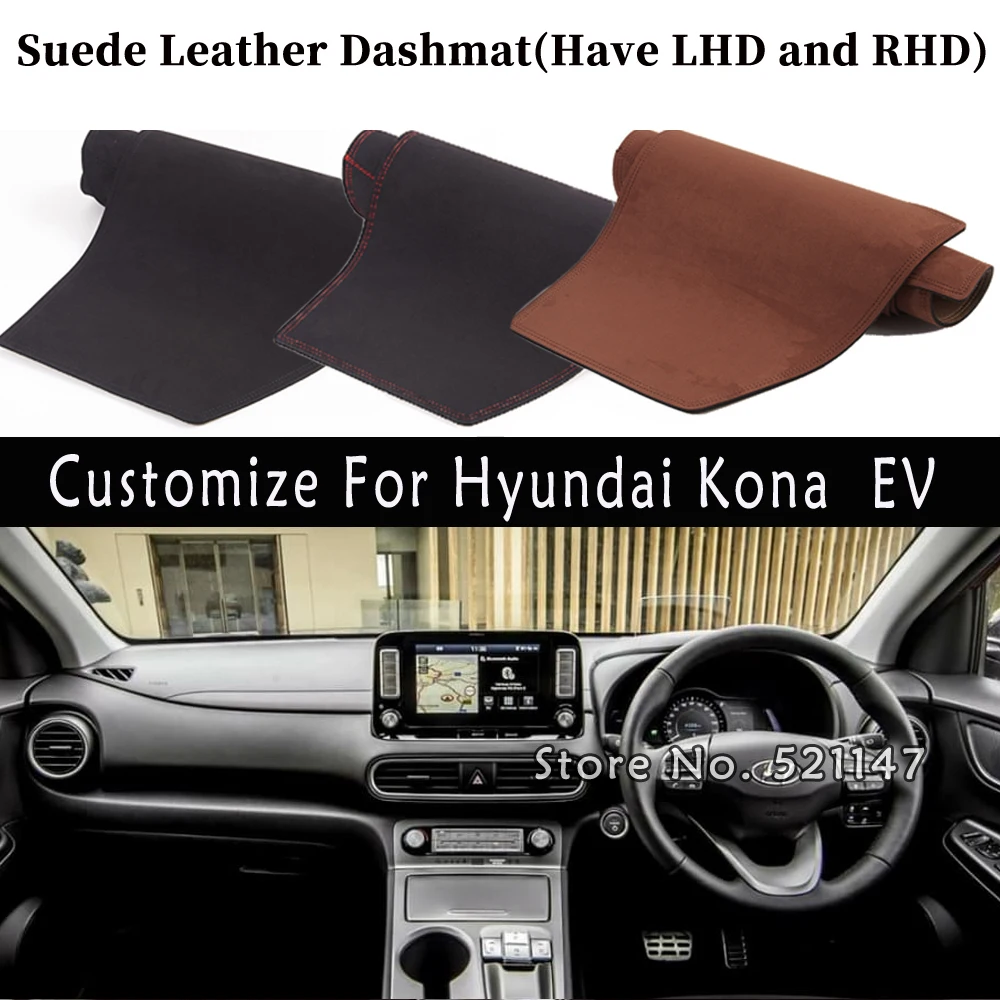 

Accessories Car-styling Suede Leather Dashmat Dashboard Cover Dash Mats Carpet For Hyundai Kona EV 2017 2018 2019 2020 2021
