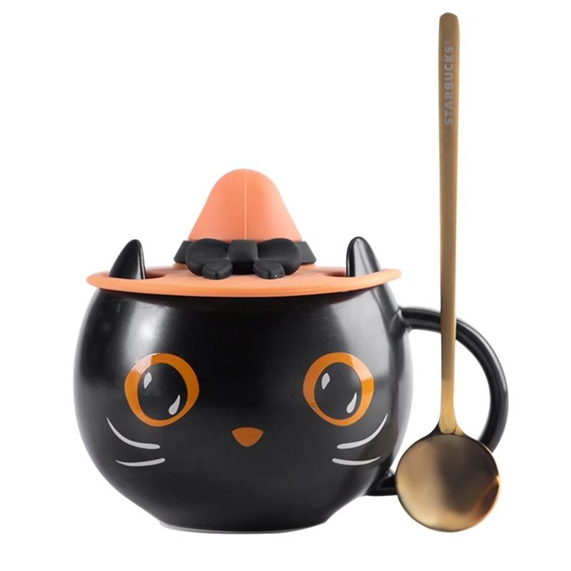 

Cute Cat Cup With Lid Spoon Couple Gift Mug