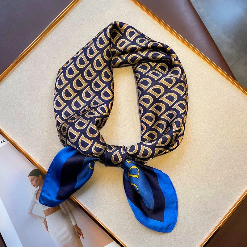 Женский Дышащий Шарф На Шею Зеленый Квадратный Принт D Полиэстер Шелк 70x70 См