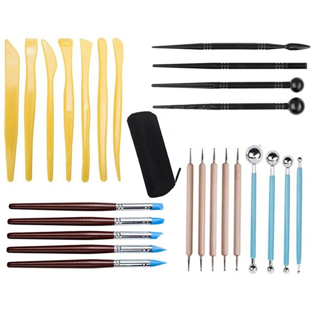 

26 Sets of Pottery Tools with Storage Box Set Clay Sculpture Tools Sponge Pill Stick
