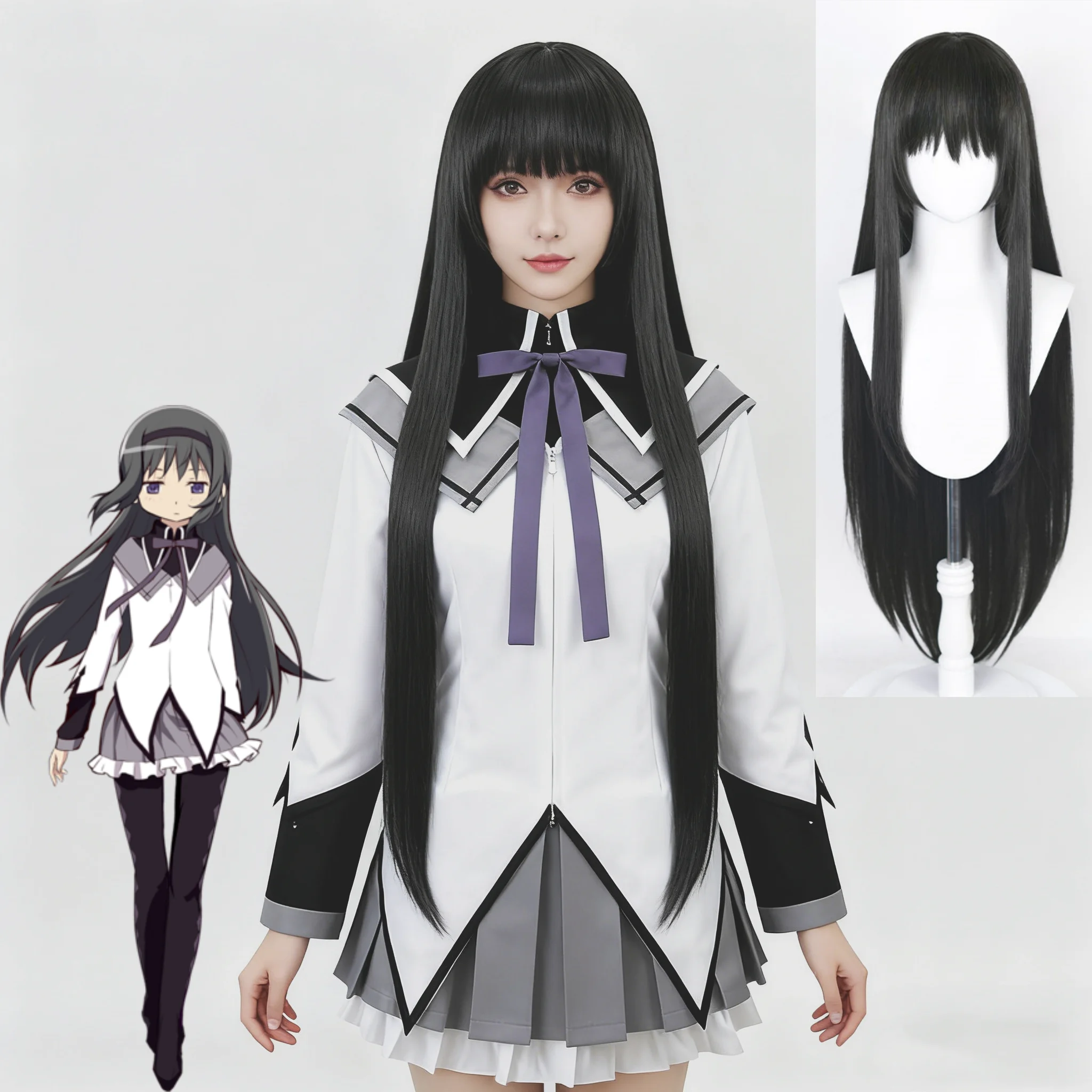 Фото Puella Magi Madoka Magica Akemi Homura Kaname Madoka Косплей Костюм Парик Розовое бальное платье и белая форма JK Наборы для вечеринок №4