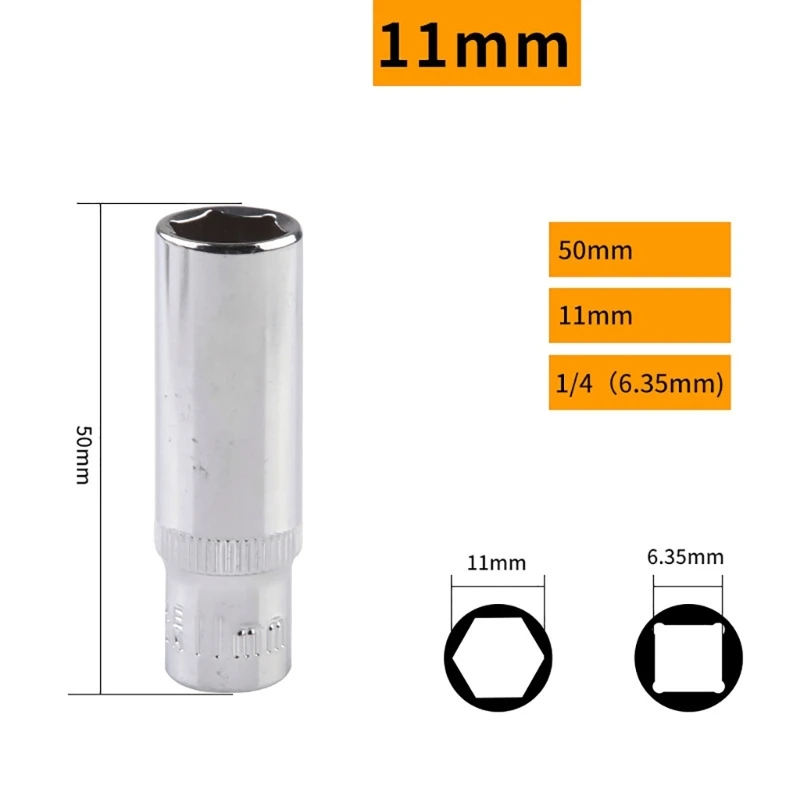 11 шт. 1/4 дюйма шестигранная торцевая головка глубокая ремонтные ключи с храповым