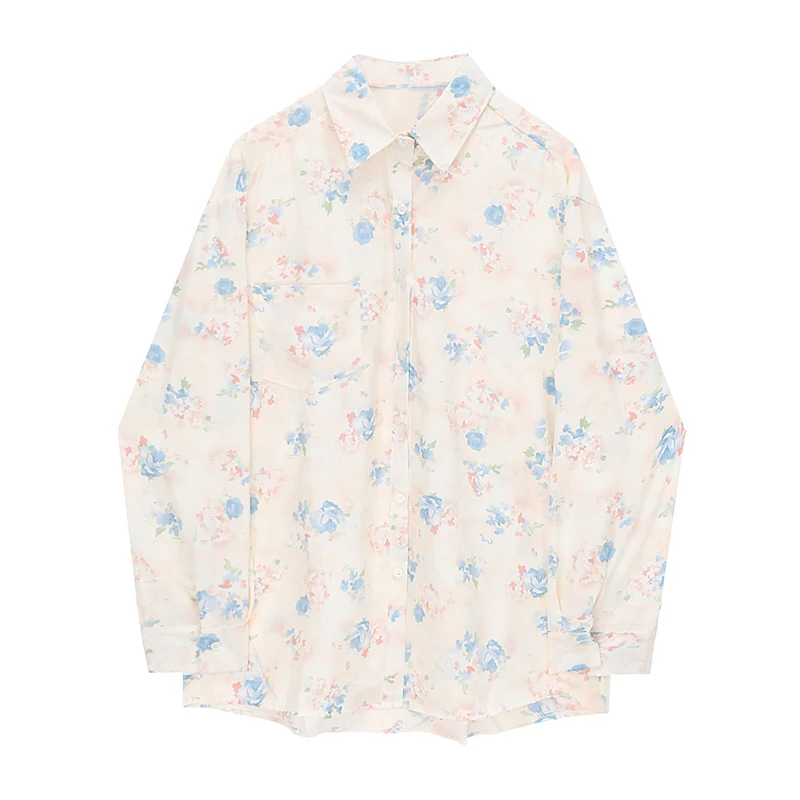 

Spring And Autumn New Women's Shirts Single-breasted Floral Print Blouse Female Long-sleeved Tops All-match Cardigan Thin Coat