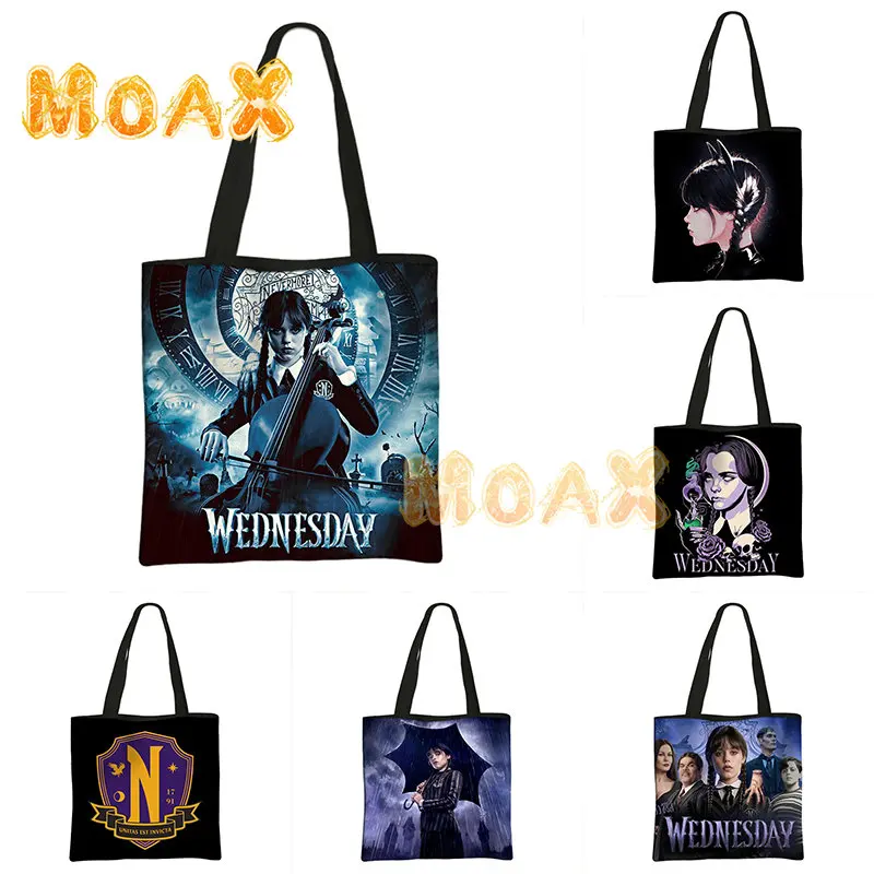 

Wednesday Addams Tote Bag Shoulder Bags Casual Trendy Shopper Nevermore Academy Travel Reusable Women Daily Beach School Handbag