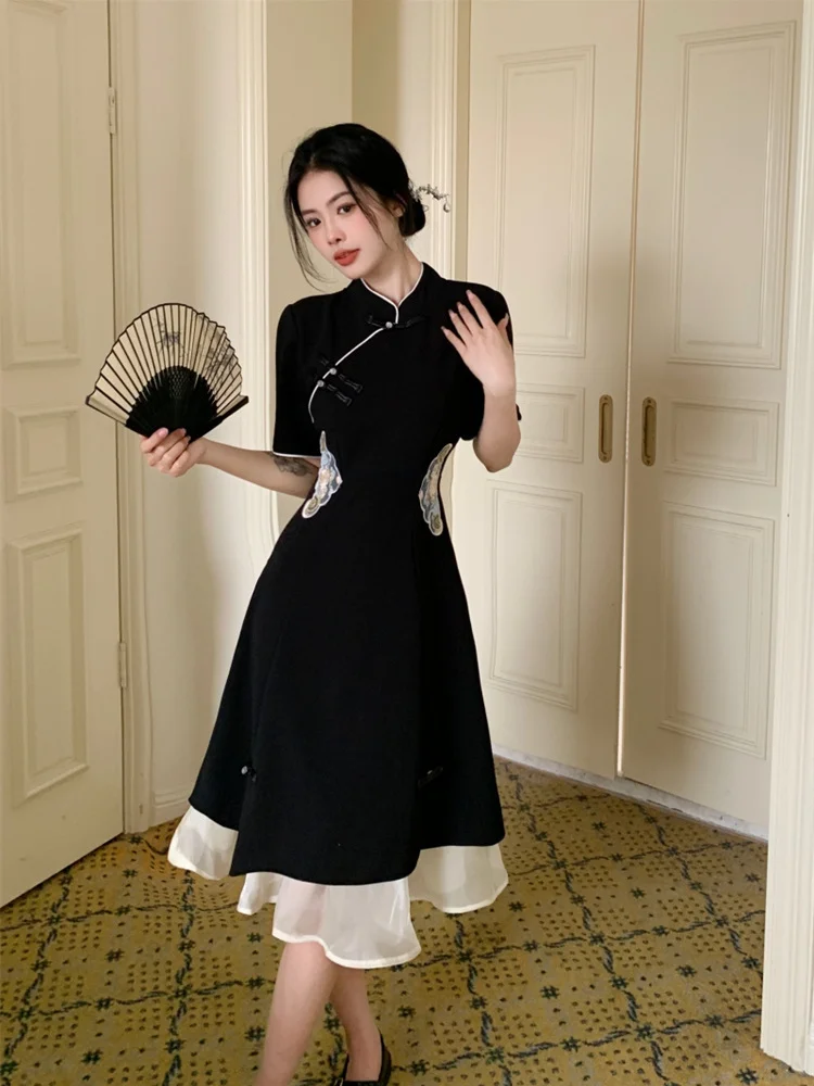 Vestido de manga corta cheongsam para mujer, ropa informal de línea a, estilo de moda, hanfu mejorado chino, 2023