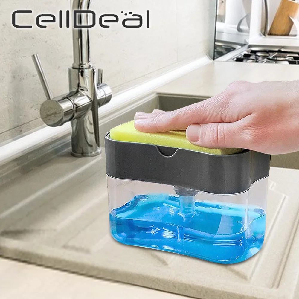 

Soap Dispenser With Sponge Holder Cleaning Liquid Pump Dispenser Manual Press Soap Organizer Bathroom Kitchen Clean Tools
