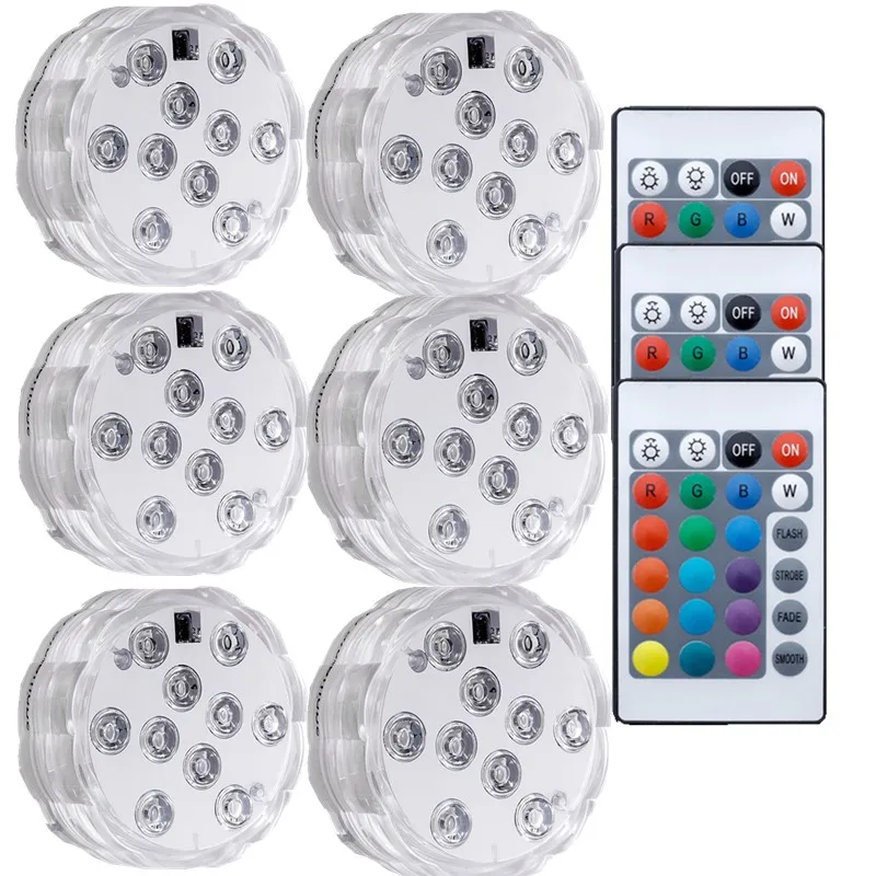 

10leds RGB Submersible Light Underwater LED Night Lights Swimming Pool Light for Outdoor Vase Fish Tank Pond Disco Wedding Party