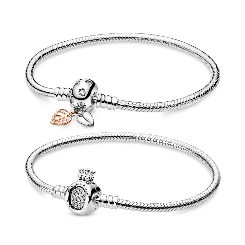 

925 Silver Moments Crown O Clasp Snake Chain Bracelet Fit Pandora Making DIY Jewelry For Anniversary Romantic Woman Gifts