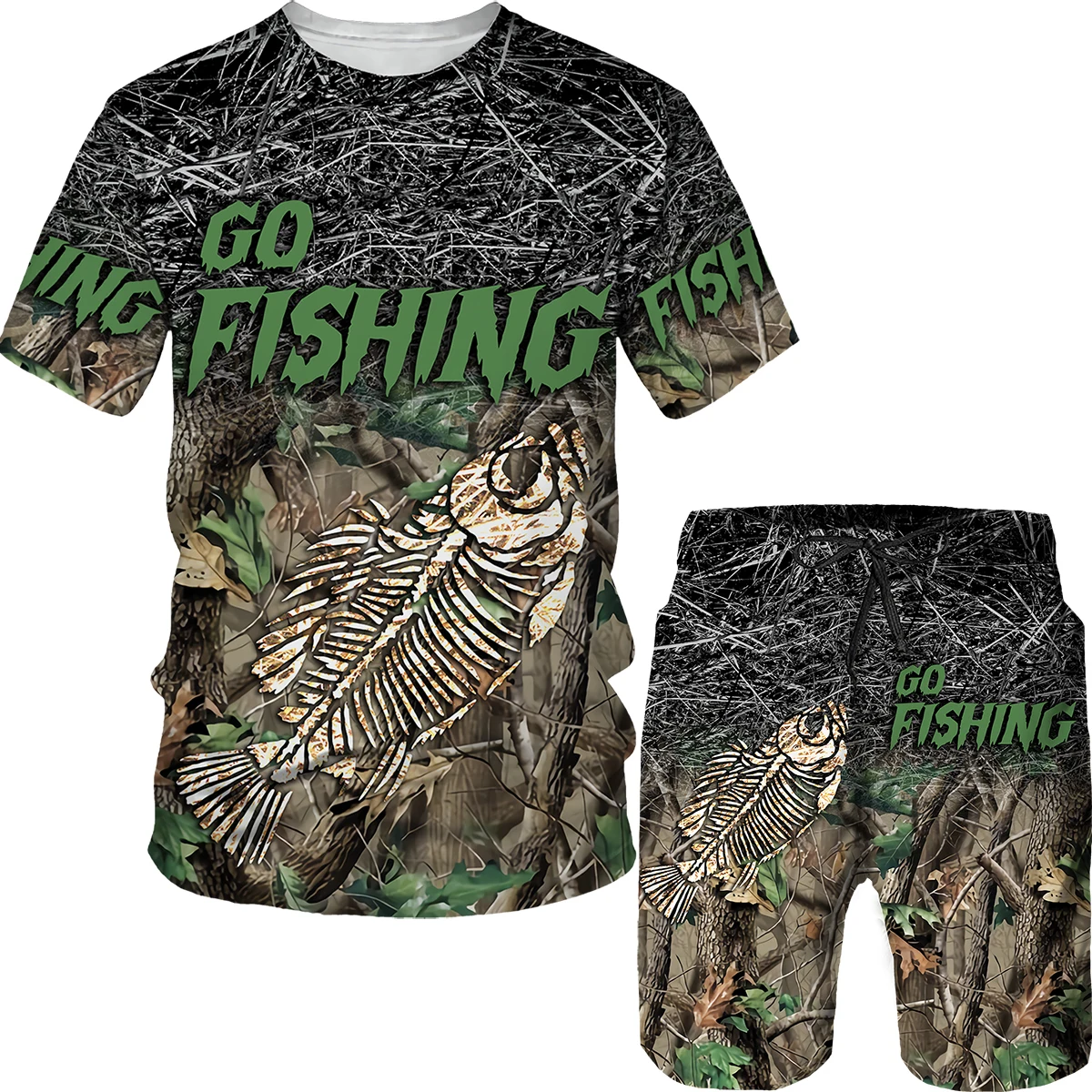 

Summer Fashion Mens Pike Fishing 3D All Over Printed Camo T Shirt and Shorts Tracksuit Unisex Casual Sportswear Tees/Shorts/Set