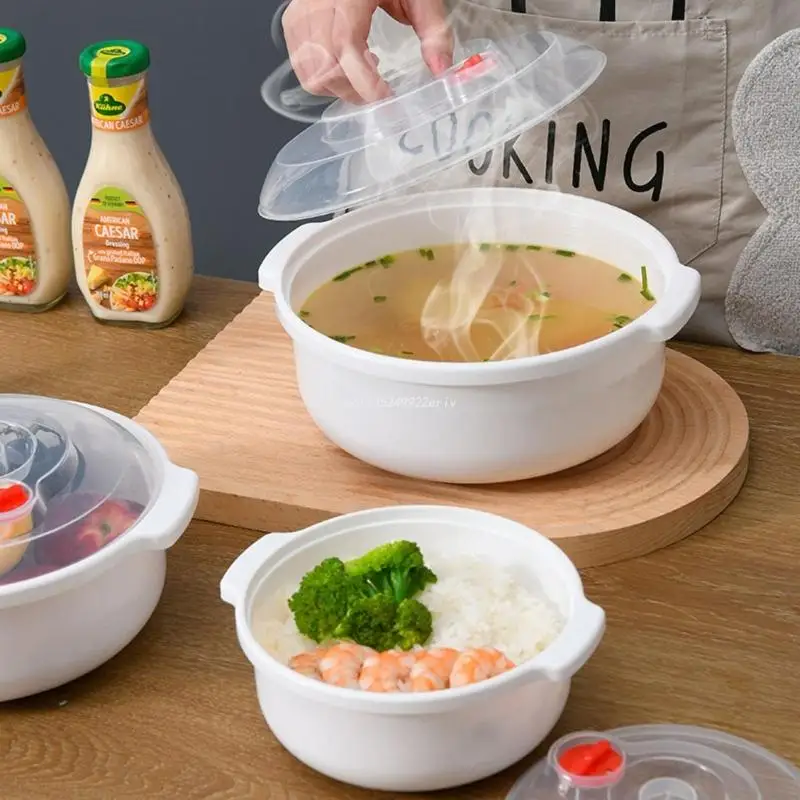 

Microwave Heatable Insulation Bowl with Leakproof Cover Thickened Plastic Bowl