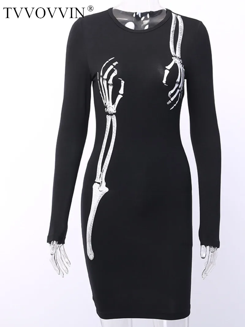 

Girl TVVOVVIN Spice 2022 Thin Black Round Neck Long Sleeve Mini Dress Dark Black Korean Women Basics Tops Print X7AC