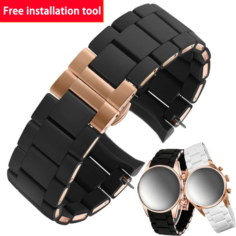 Replace Silicone Strap SWith AR5889 5890 5920 5919 Men's And Women's 20mm23mm Glue-Covered Steel Watch Band