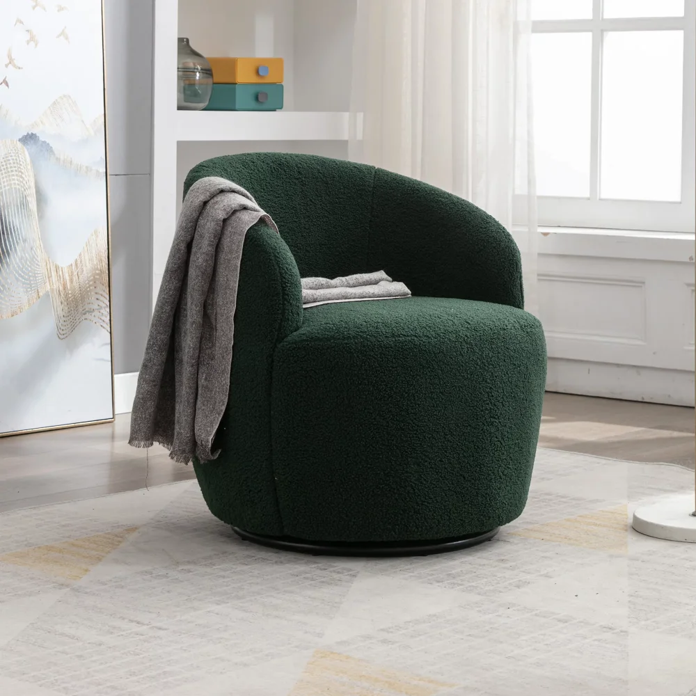 

Aukfa Swivel Barrel Chair, Upholstered 360°Swivel Accent Arm Chair for Living Room - Dark Green