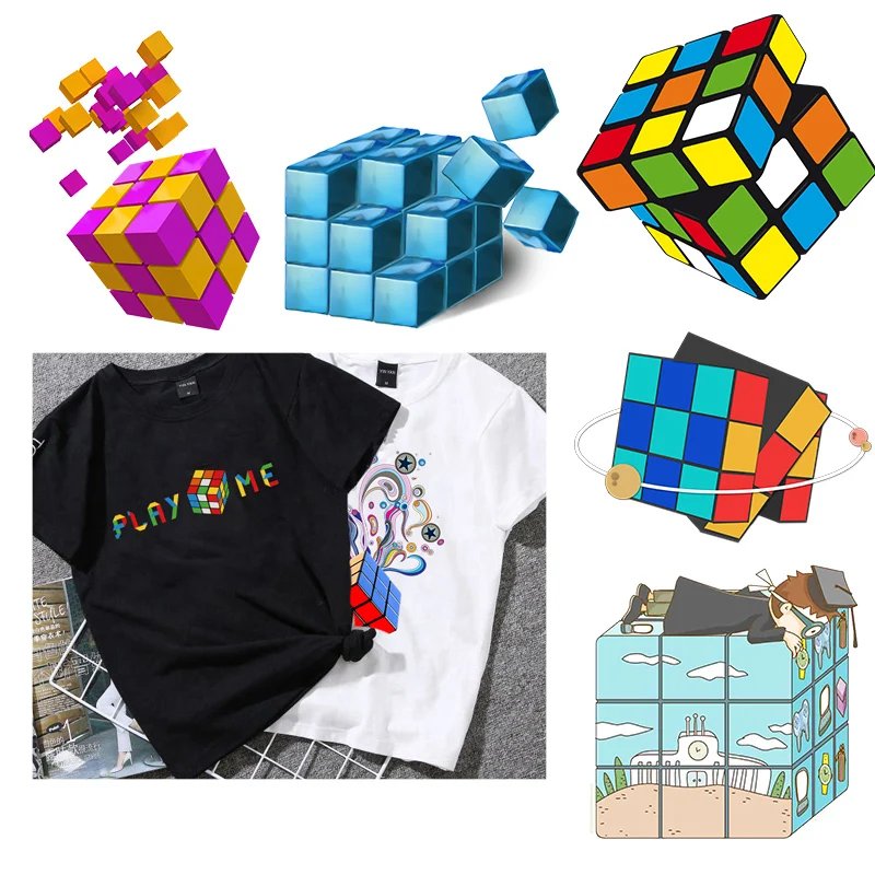 Entertainment Magic Cube Iron On Patches For DIY Heat Transfer Clothes T-shirt Thermal Transfer Stickers Decoration Printing