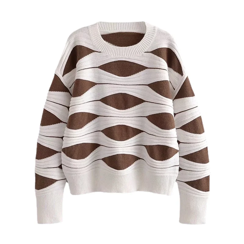 

Tangada Women 2021 Fashion Geometry Knitted Sweater Jumper O Neck Female Oversize Pullovers Chic Tops 5D155
