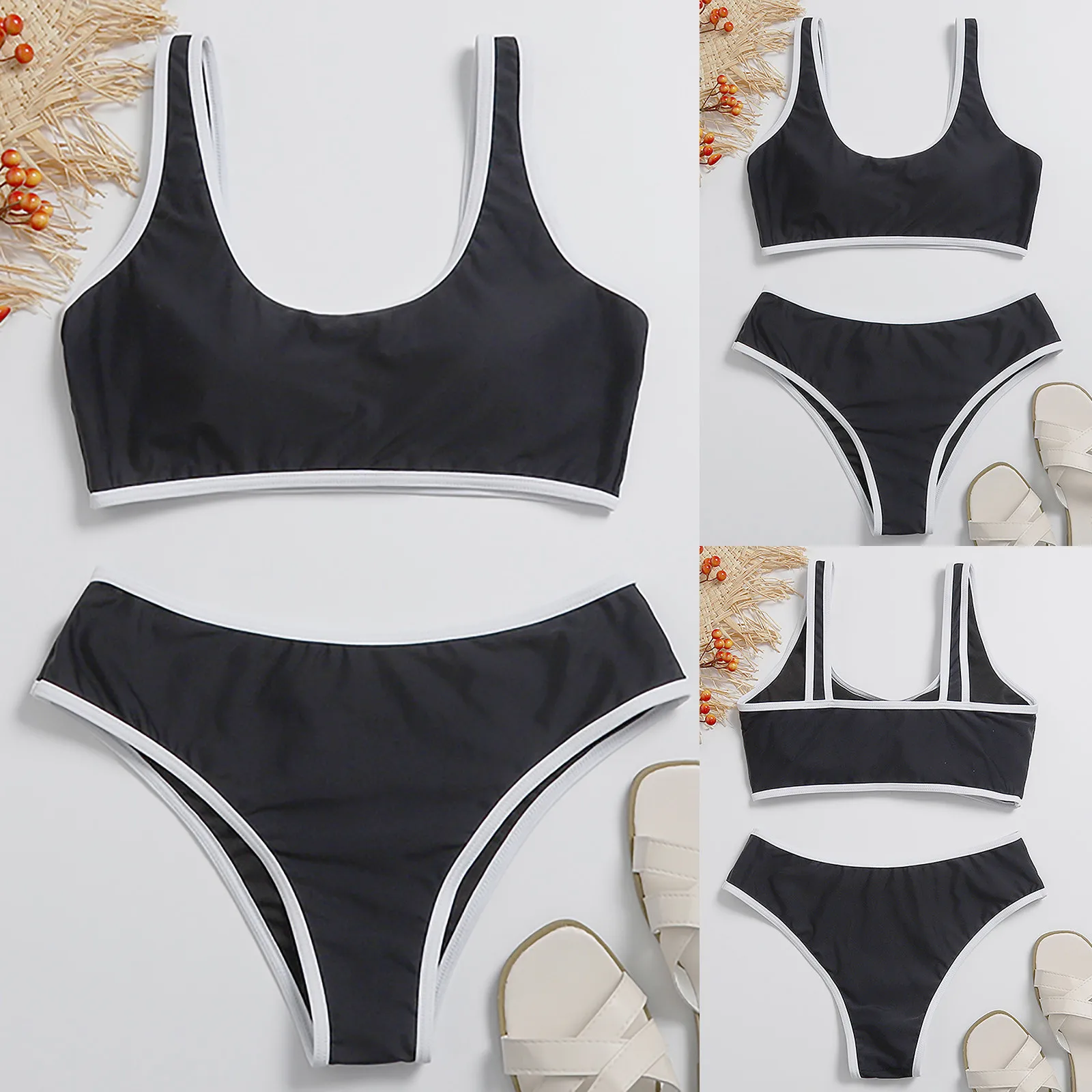 

Женский сексуальный комплект бикини с контрастными градиентными разрезами и высокой грудью, купальник, американские пляжные шорты для женщин