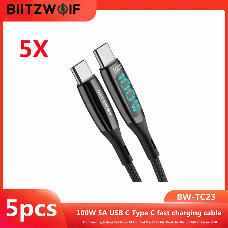 

BlitzWolf BW-TC23 USB C Type C Cable 100W 5A Type-C to Type-C PD3.0 PPS QC4.0+ QC3.0 Fast Charging Cable Data Transfer Cord Line