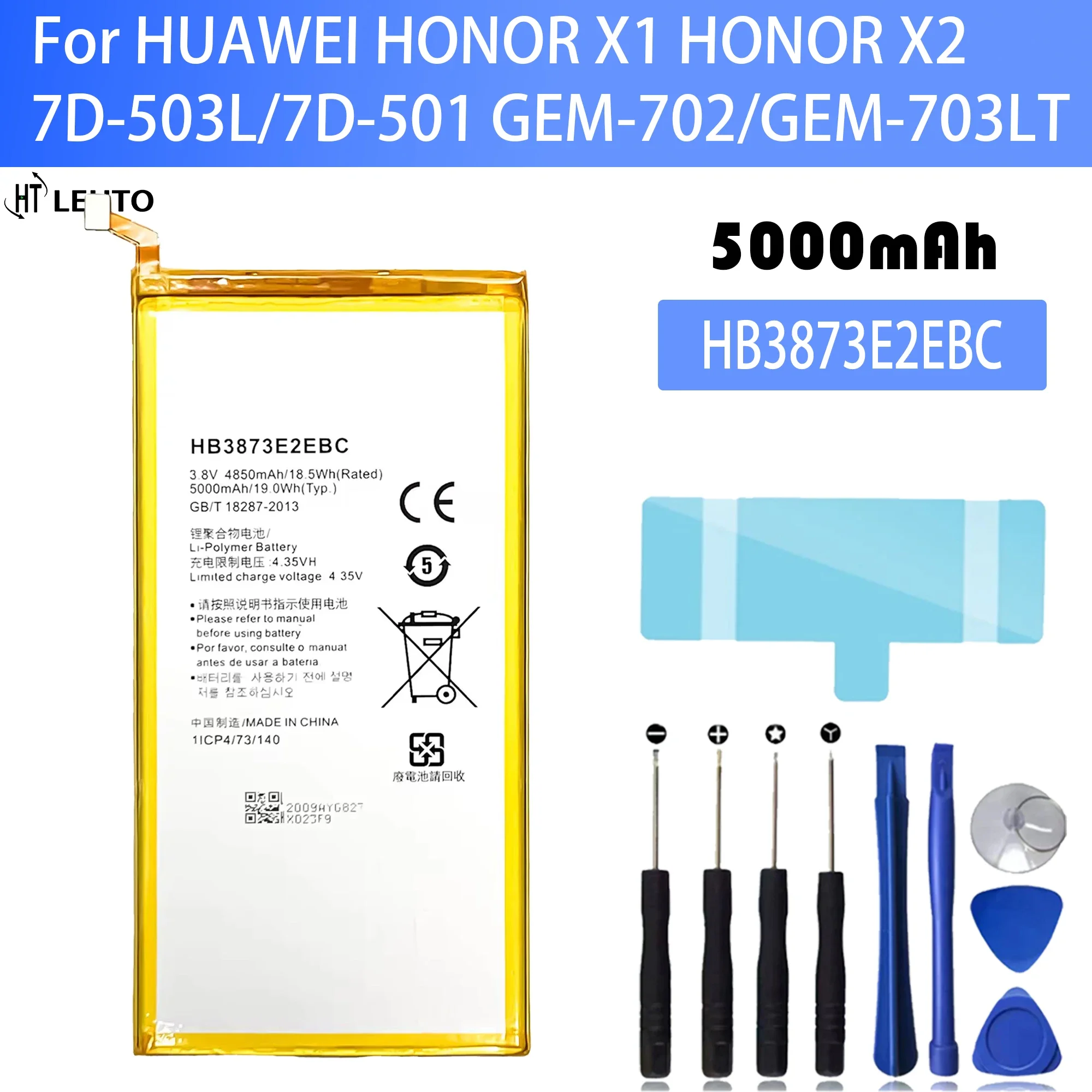 100% Новый оригинальный аккумулятор HB3873E2EBC для HUAWEI 703LT 7D-501 GEM-702 X1 honor X2 7D-503L +