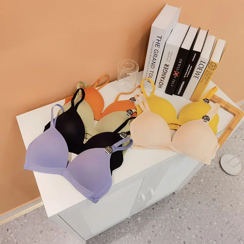 

Women Bra French Triangle Cup Seamless No Steel Ring Small Chest Gathered Underwear Ladies Sexy Thin Student Bra Woman Clothes