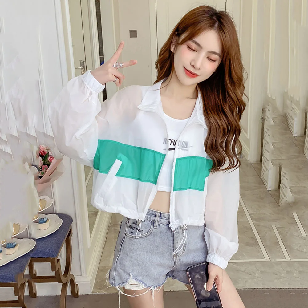 

Fashion 2023 Spring Summer Women's Jackets Coats Windbreaker Sun Protection Patchwork Color Zipper Thin Summer Women Clothing