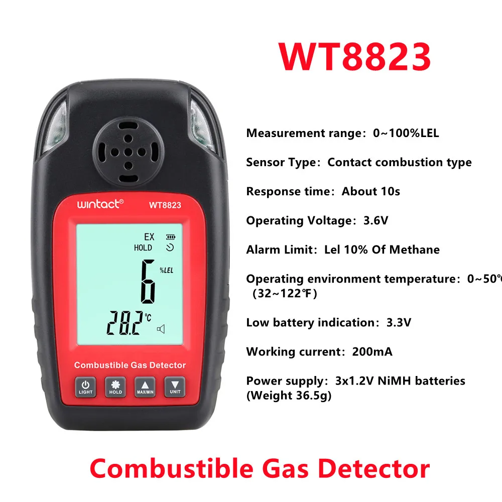 

WINTACT WT8823 Combustible Gas Detector CO Hexane Methane Gas Leakage Alarm Analyzer Instrument Industrial Security Testing