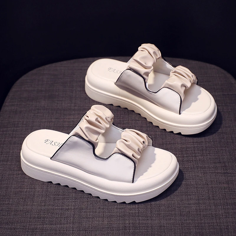 

Удобная женская обувь для маффинов, роскошные сандалии, танкетка, универсальные летние тапки, модная обувь на плоской подошве, бежевого цве...