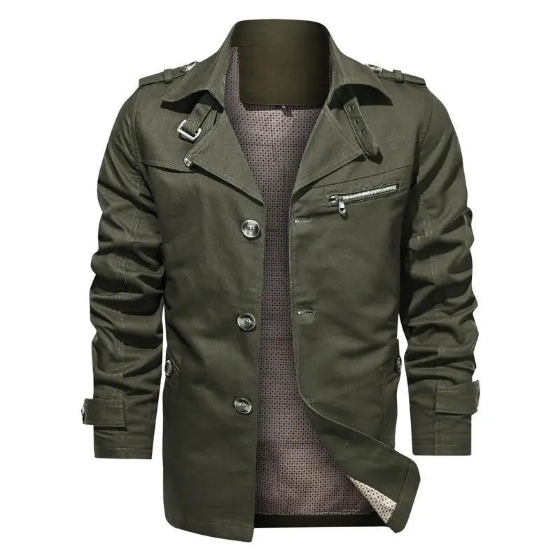 

2022 Autumn New Pure Cotton Jackets Men's Casual Slim Jacket Large Lapel Medium Length Jacket Mens Work Cargo Jacket Clothing