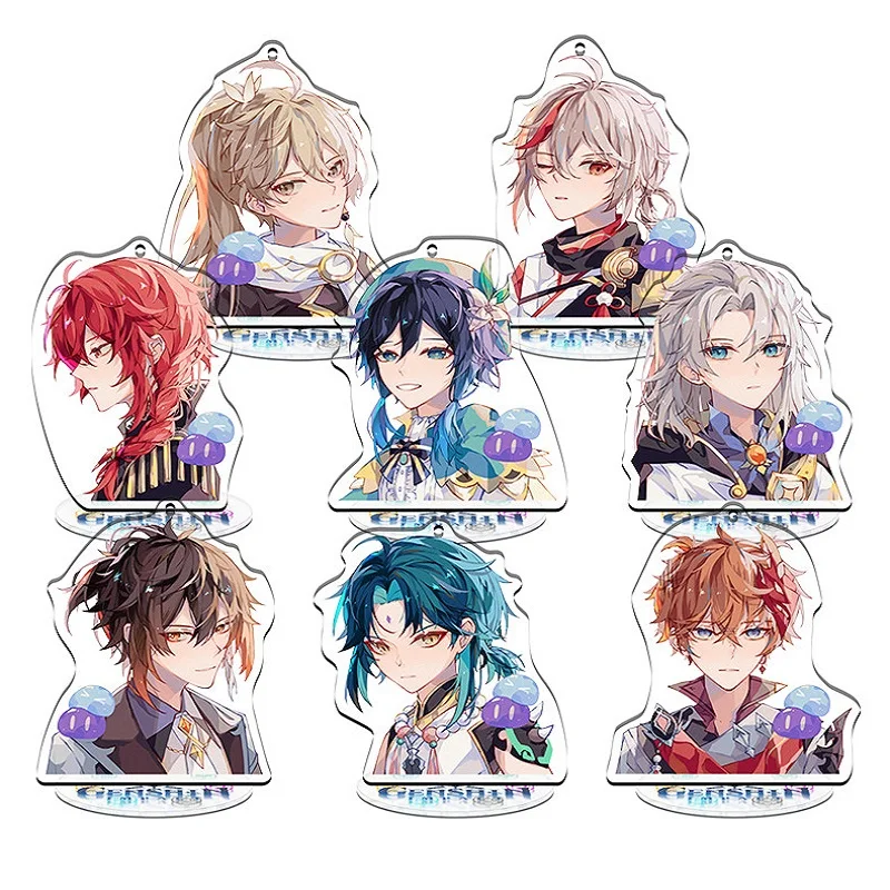 

Hot Anime Genshin Impact Keyrings Acrylic Q Version Figure Kaedehara Kazuha Venti Key Chains Stand Model Desk Decor Fans Gift