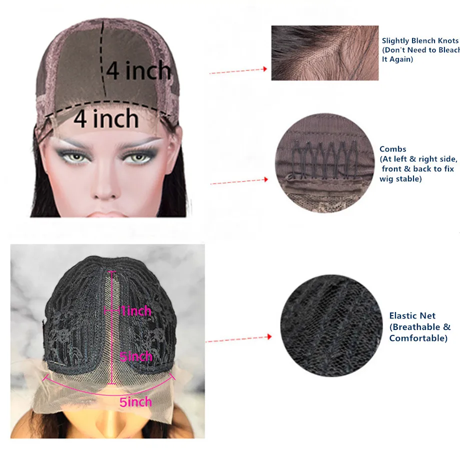 Straight 4x4 Lace Closure Wig Short Bob Wig Brazilian Natural Pre Plucked Transparent 5x1 T Part Lace Human Hair Wigs for Women