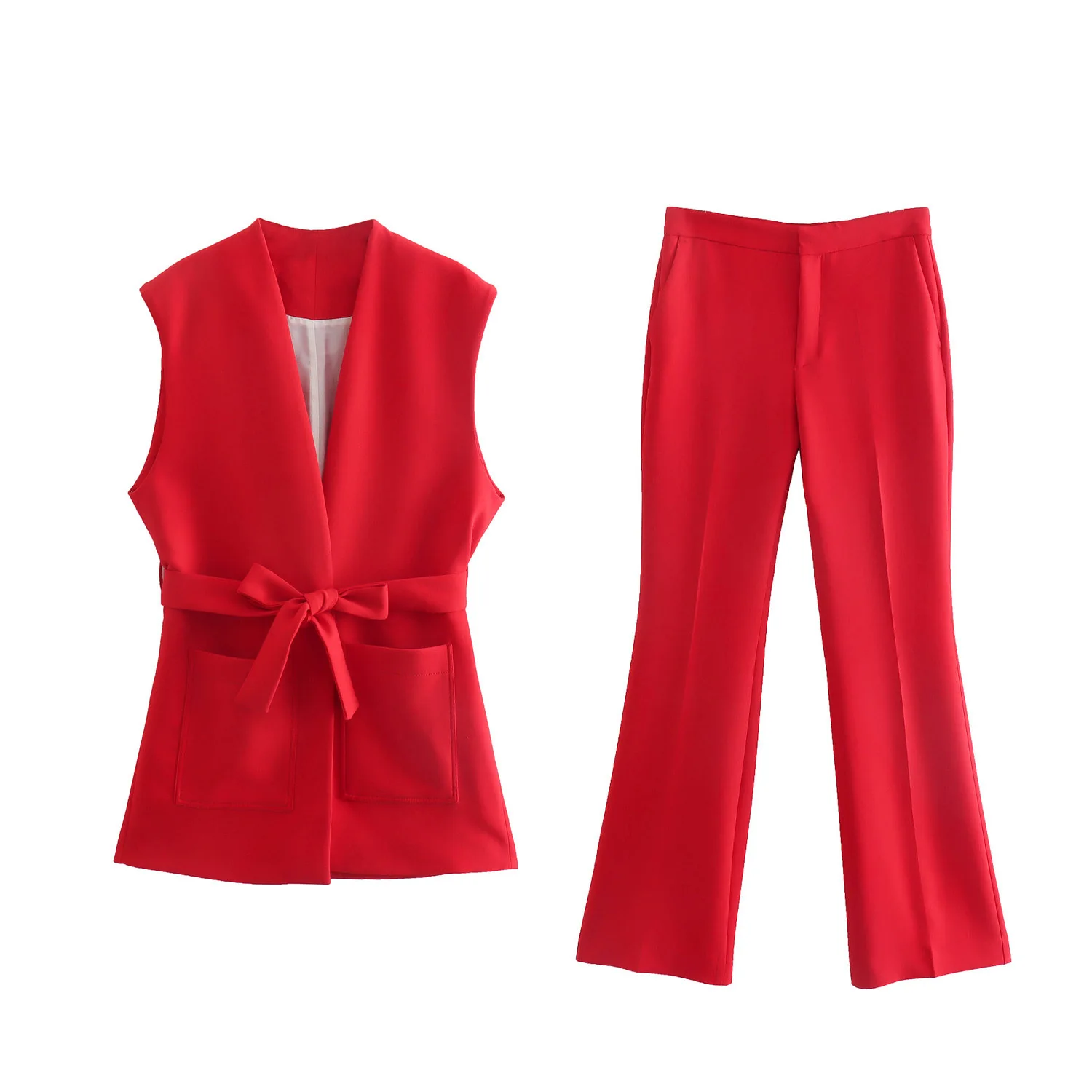 

2022 Spring and Autumn Fashion Women's Vest Pants Two-piece Set High Quality Slim Fit Sleeveless Vest Suit High Waist Trousers