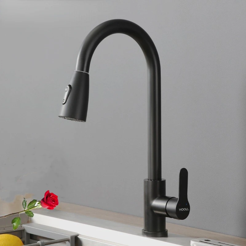 

Black Kithcen Purified Faucet Kitchen Pull-Out Telescopic Cold and Hot Random Pulling Faucet Sink Dishwasher Basin Mixing Valve