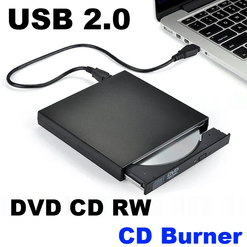 USB 2.0 External DVD CD RW Disc Writer Player Drive For PC Laptop Notebook + USB Power Cable Data Cable