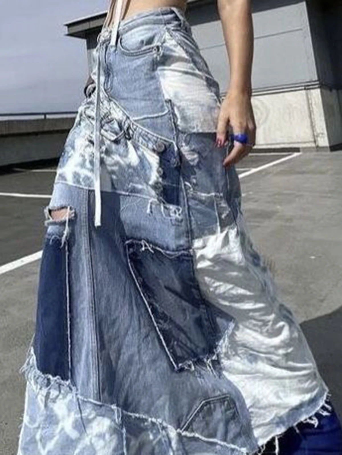 Джинсовая женская юбка в стиле пэчворк винтажная Повседневная Длинная с