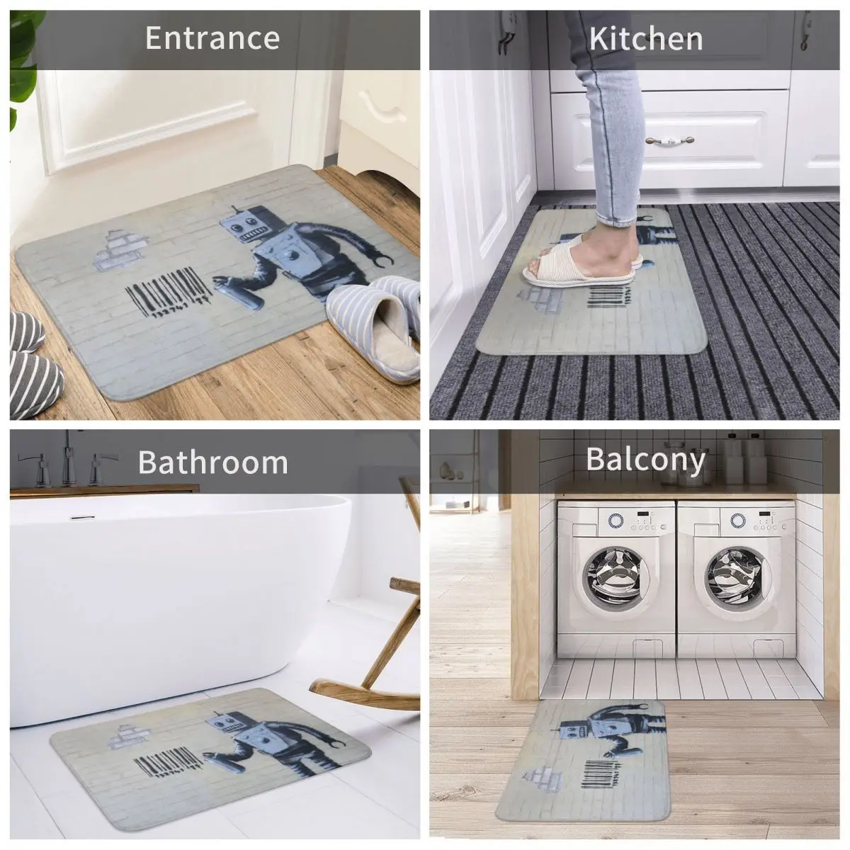 

Bath Mat Banksy Cheeky Robot Decor 3D Rug Carpet Doormat Non-slip Entrance Living Room Home Kitchen Removal Bedroom Cocina