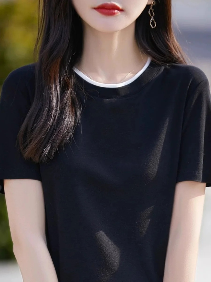 Элегантная футболка с короткими рукавами женская летняя 2024 новый базовый топ