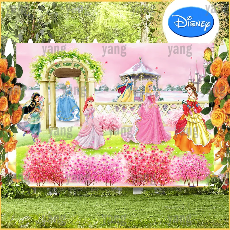 

Disney Princess Cinderella Snow White Aurora Belle Ariel Jasmine Birthday Party Cartoon Castle Backdrop Photography Background