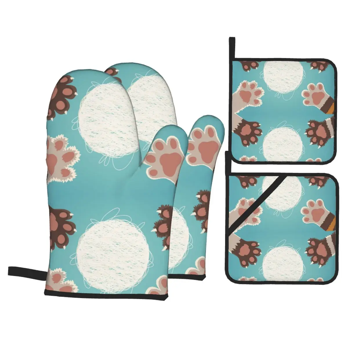 

4pcs Kitchen Gloves Insulation Pad Cooking Microwave Gloves Cat Paw Baking BBQ Oven Potholder Pad Oven Mitts