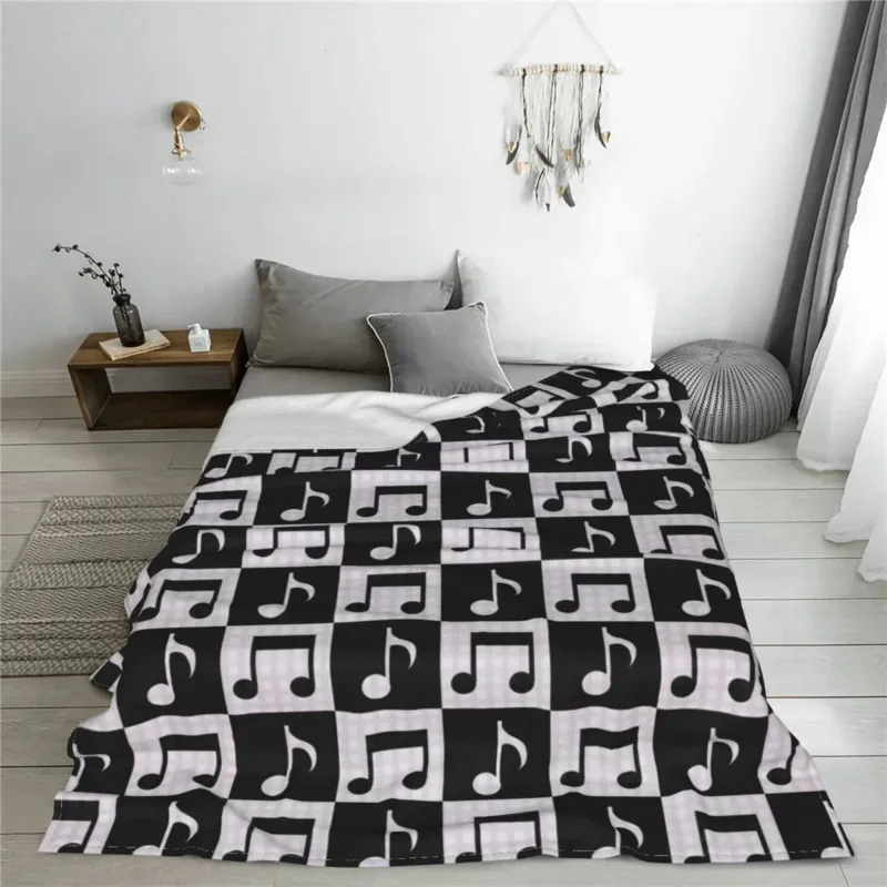 

Cute Music Notes Blanket Coral Fleece Plush Textile Decor Black And White Soft Throw Blankets For Home Outdoor Bedspreads