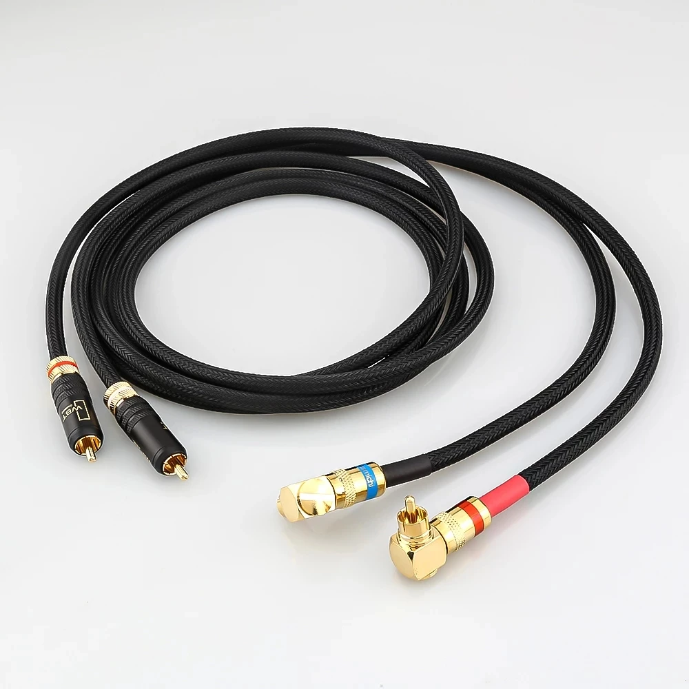 

HI-End 99.998% OFC Copper RCA Interconnect Cable Audio Cable HIFI With Nakamichi 90 Degree Right Angle RCA To WBT RCA Connector