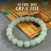 genuine natural hetian jade and blue old bead bracelet jade beaded bracelet elegant retro with gift box men and women can wear