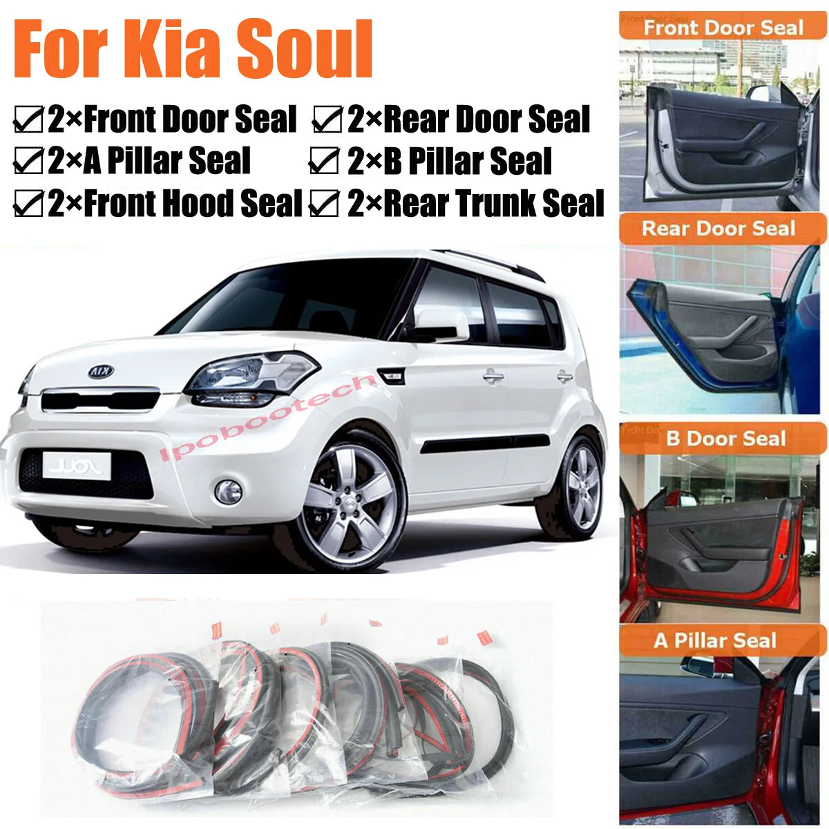 Brand New Car Door Seal Kit Soundproof Rubber Weather Draft Seal Strip Wind Noise Reduction  Fit For kia Soul